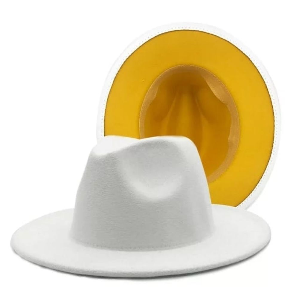 White with Yellow base Unisex Fedora Hat